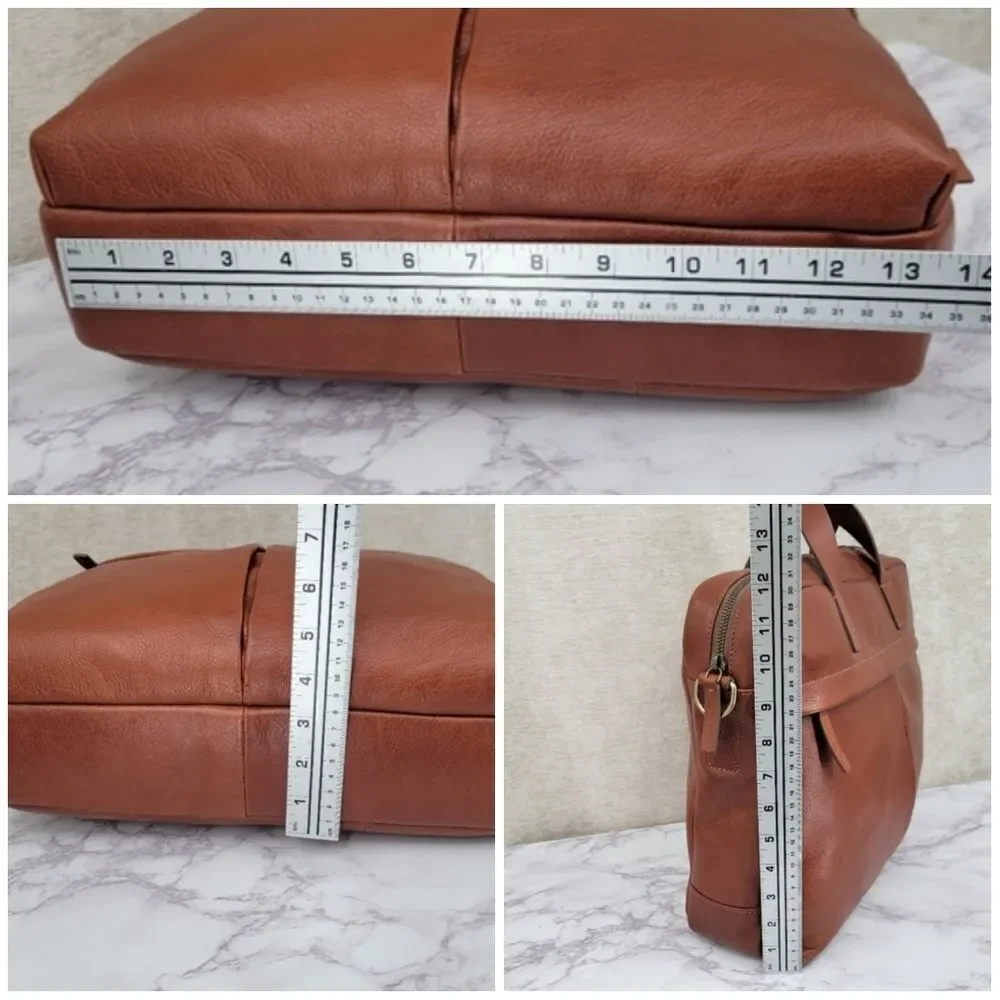 Fossil Leather Brief Workbag Cognac Breifcase Bag